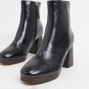 ASOS Design Rhona Platform Boots in Black  Faux Leather Size UK 5 or US 7
